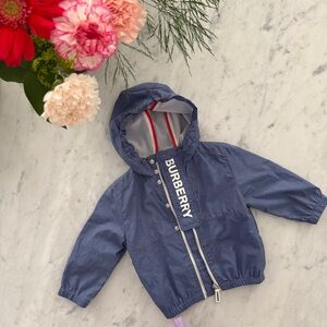 Burberry Kids Windbreaker Blue 12M Toddler Water Resistant Zip Jacket with Hood